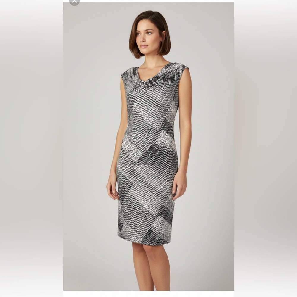 White House Black Market Cowl Neck Shift dress Black White Size S